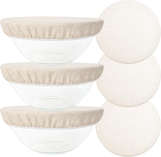 3 Pack 20CM 100% Reusable Organic Bowl Cover,Food Storage Container Covers,100% Natural Organic Linen,Unbleached,for covering fruit and vegetable salad bowls and plates