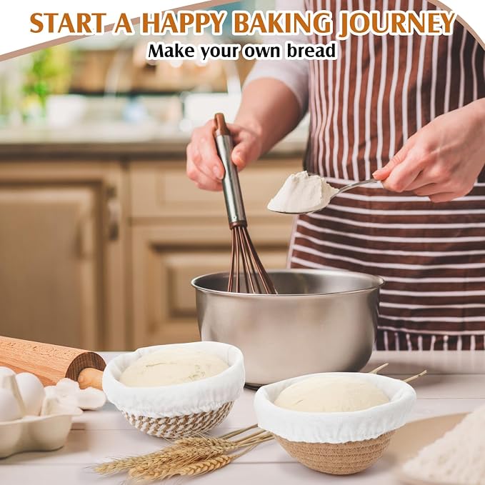 6 Set 5.5 Inch Mini Banneton Bread Proofing Basket Natural Cotton Rope Proofing Bowls Kit with Cloth Liner Small Sourdough Bread Baking Supplies for Home Baking (Brown)
