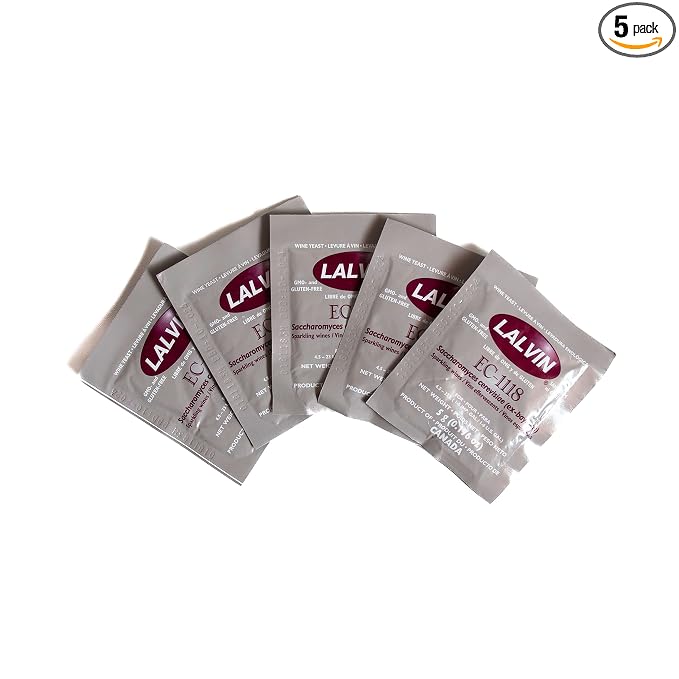 Craft A Brew - Lalvin EC-1118 Wine Yeast - Neutral Dry Wine Yeast - For Reds, Whites & Sparkling Wines, Hard Ciders & Seltzers - Ingredients for Home Fermenting - Wine Making Supplies - [5 Pack]