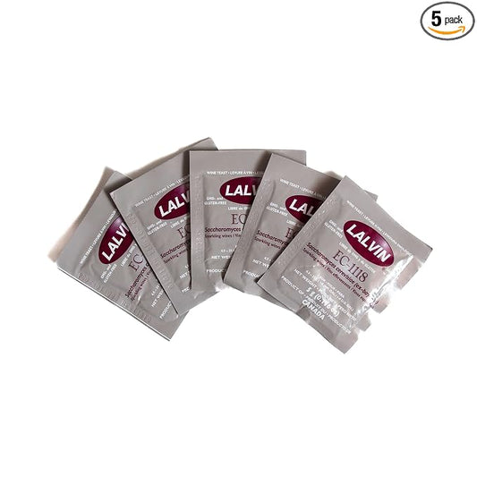 Craft A Brew - Lalvin EC-1118 Wine Yeast - Neutral Dry Wine Yeast - For Reds, Whites & Sparkling Wines, Hard Ciders & Seltzers - Ingredients for Home Fermenting - Wine Making Supplies - [5 Pack]