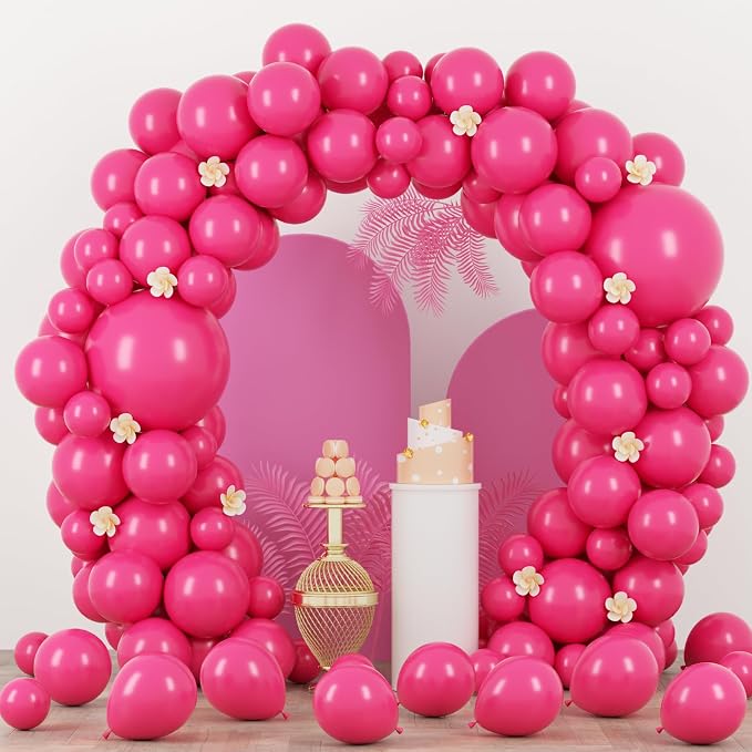 Voircoloria 90pack Hot Pink Balloons Different Size 18/12/10/5 Inch Dark Pink Balloon Garland Arch Kit for Graduation, Wedding, Birthday, Princess Theme Party, Valentine's Day, Baby Shower Decorations