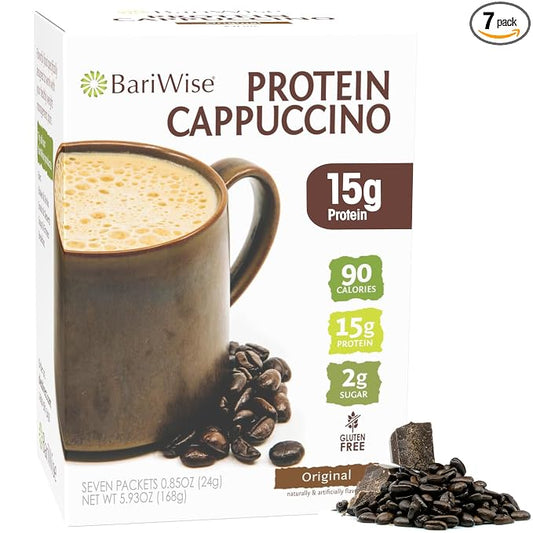BariWise Protein Hot Drink Cappuccino Mix, Original, Low Sugar, Gluten Free, Keto Friendly & Low Carb (7ct)