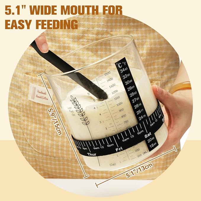 50oz Sourdough Starter Jar Kit, Wide Mouth Sourdough Starter Container for Perfect Sour Dough Bread, Extra-Large Capacity Sourdough Jar, Sourdough Kit(2 Pack)