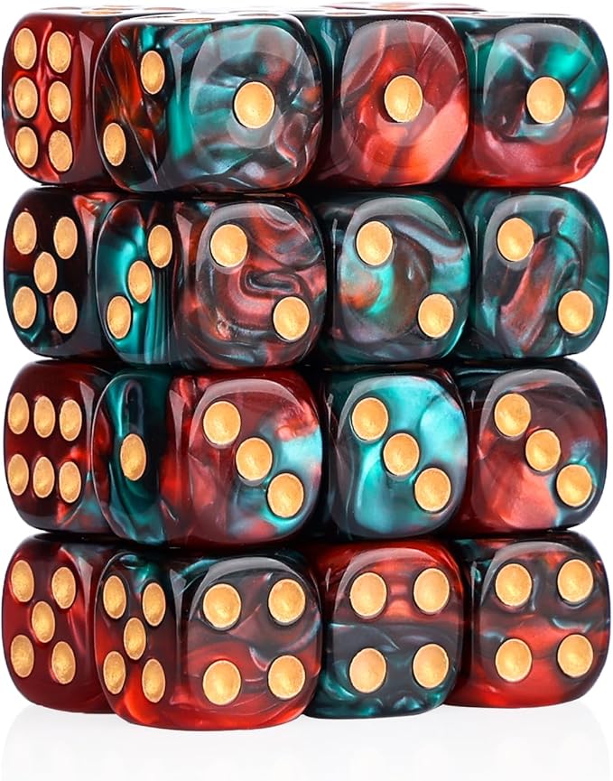 24 of Pack 16MM 6 Sided Dice Set,Two Colours D6 Game Dice Set, 6 Sided Standard Dices for Yahtzee, Bunco or Teaching Math,with Portable Dice Pouch(Red and Green)