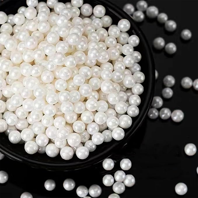Sentovac 4mm White Pearl Sprinkles Edible Cake Decorating Sugar Candy Cookie Cake Cupcake Topper Ice Cream Baking Decorations Halloween Christmas Valentines Wedding Supplies
