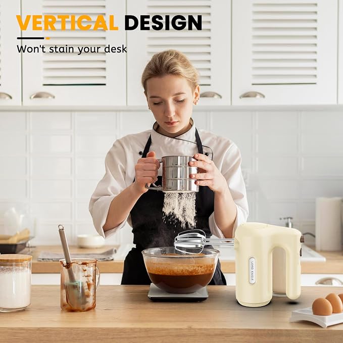 Lord Eagle 5-Speed Hand Mixer Electric, 300W Compact Handheld Mixer, Portable Kitchen Egg Beater with 5 Attachments & Storage Bag, Cake Supplies for Bread Dough Baking, Lightweight, Cream