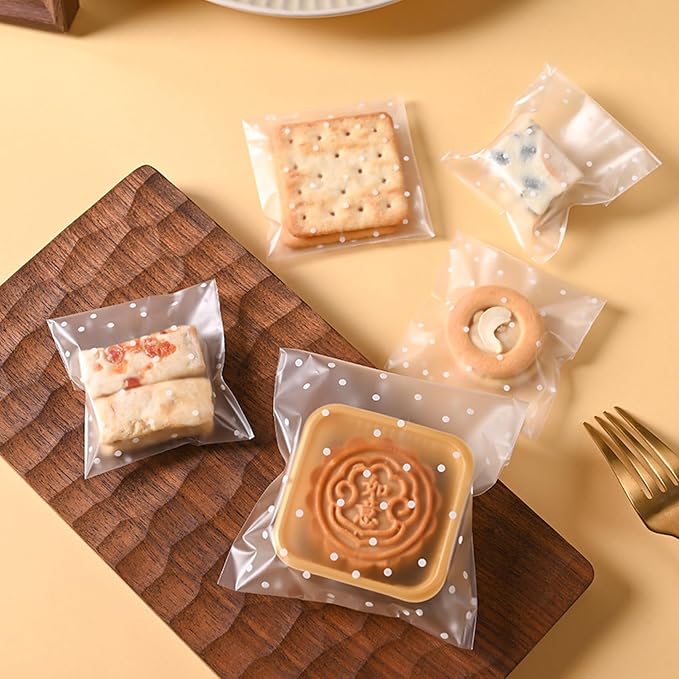 Morepack Self Sealing Cellophane Bags,200 Pcs Clear Cookie Bags Resealable Cellophane Bag for Packaging Bakery,Favors, (5.5"x5.5", No Stickers, Bows)