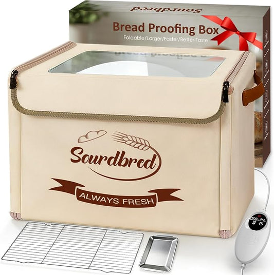 Extra Large Folding Bread Proofing Box, Dough Proofer 68-104°F Temp Control 1-48H Timer, Sourdough Starter Warmer with Metal Rack, Foldable Proofing Basket for Baking Pizza Yogurt Soften Butter Choc