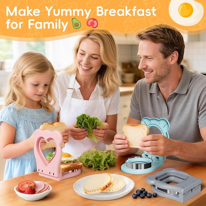 Sandwich Cutters for Kids Lunch, Breakfast Crustless Sandwich Maker | Sandwich Cutter and Sealer Round Cookie Cutter Bread Decruster Lunch Box Accessories for Kids Children Adults