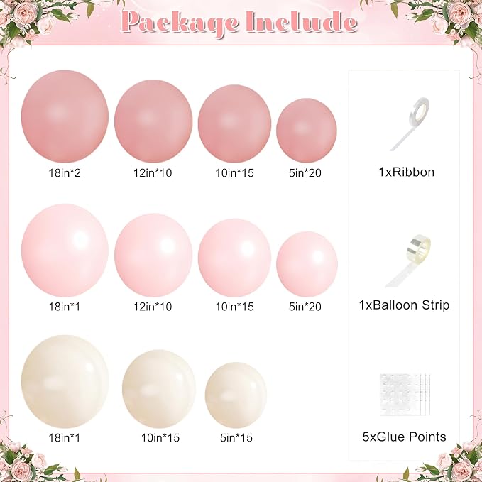 Pink Balloon Arch Kit 124Pcs Pink and White Balloon Arch Garland Kit Pastel Light Pink Sand White Balloons for Baby Shower Wedding Bridal Shower Anniversary Birthday Party Decorations