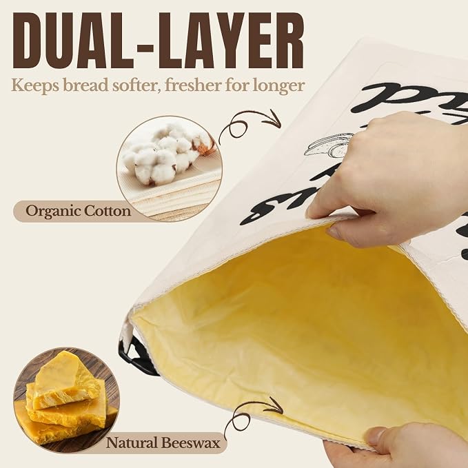 InnoBeta Beeswax Bread Bags for Sourdough & Homemade Bread, 2 Pack Reusable Cotton, 17"x13", Daily Bread Verse