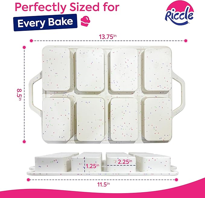 RICCLE Silicone Mini Loaf Pans – 2 Pack, 8 Cavity Silicone Molds for Baking, Non-Stick Silicone Baking Pan & Bread Pan with Metal Reinforced Frame | Mini Banana Bread Pan, Small Loaf Pans for Baking