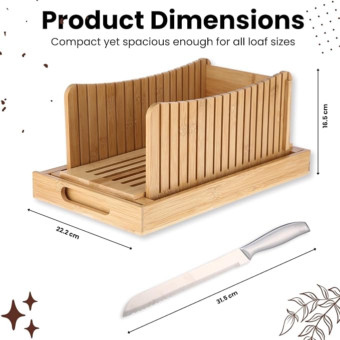 Bread Slicer with Knife – Adjustable Bread Slicer for Homemade Bread, Wooden Bread Cutter, Compact Bread Cutter for Homemade Bread, Easy-to-Use Bread Cutting Guide