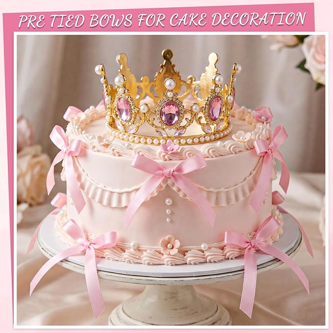30 PCS Pink Bows for Cake Ribbon Bow Cake Topper Pink Bow Cupcake Toppers for Bridal Weddings Baby Shower Birthday Party Bachelorette Balloon Wall Decorations