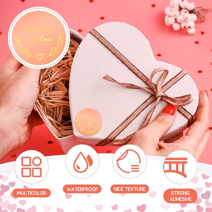 1500 Pieces 1 Inch Handmade with Love Stickers DIY Round Adhesive Labels Round Sealing Stickers Decorative Sticker Tags for Wedding Birthday Party Envelope Seals Baking Packaging Small Business