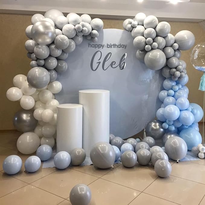 Voircoloria 130pcs Gray Balloons Different Sizes 18" 12" 10" 5" Pastel Gray Balloons for Boys Girls Birthday Baby Shower Gender Reveal Wedding Decorations