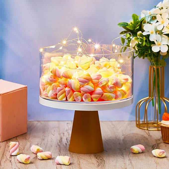 Sunnyray 2 Pcs Acrylic Cake Stands for Dessert Table Clear Fillable Cake Riser Cupcake Tier with LED Strings for Birthday Wedding Holiday Party Display(14'', 16'')