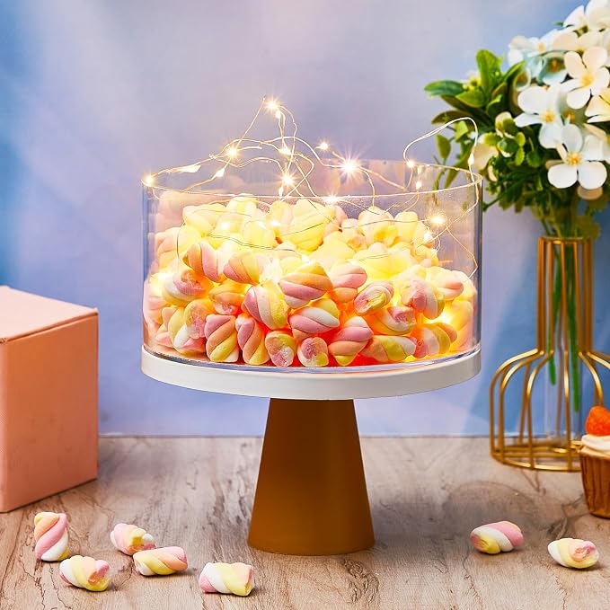 Sunnyray 2 Pcs Acrylic Cake Stands for Dessert Table Clear Fillable Cake Riser Cupcake Tier with LED Strings for Birthday Wedding Holiday Party Display(12'', 14'')