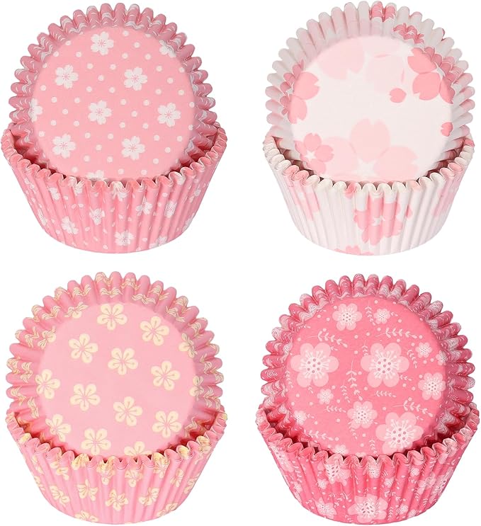 Standard Cupcake Liners 100 Pack, Colorful Paper Baking Cups Food Grade Disposable Cupcake Wrappers Pink Floral Muffin Liners for Birthday Tea Themed Party Decor