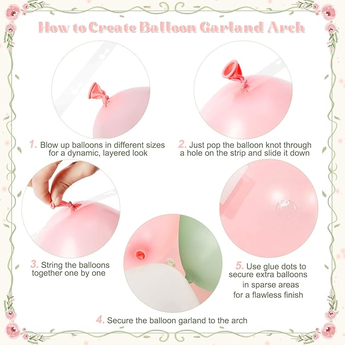 Pink and Green Gold Balloon Arch Kit, 124Pcs Pink and Sage Green Balloon Arch Garland Kit with Gold Sand White Balloons for Baby Shower Bridal Shower Wedding Gender Reveal Birthday Party Decorations