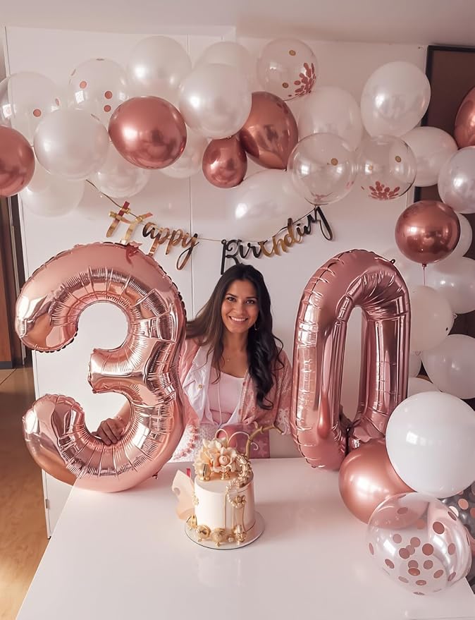 Rose Gold Balloon Garland Arch Kit, Metallic Rose Gold Pearl White and Glitter Confetti Balloons, Rose Gold Party Decor for Wedding Backdrop, Birthday, Baby Shower, Photo Booth, Retirement Party Decor