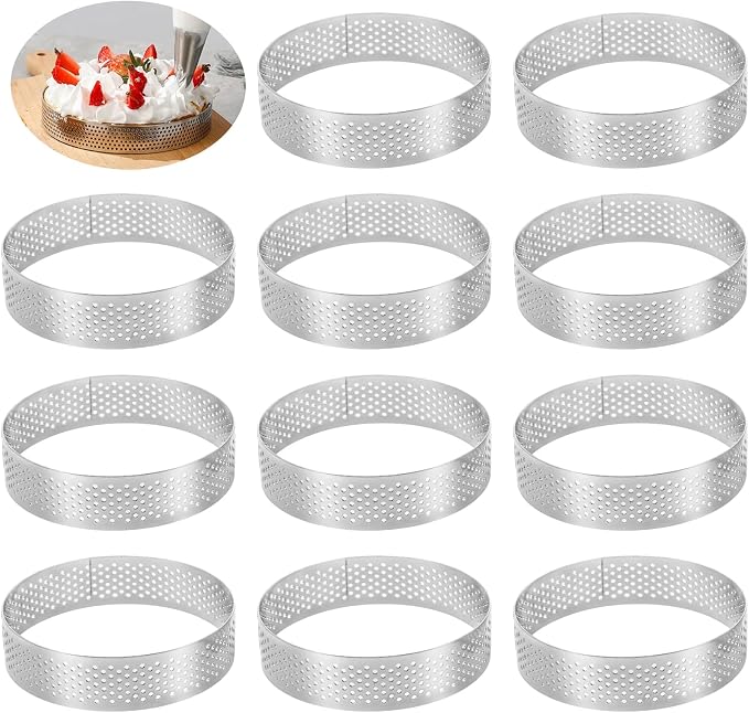 16 Pieces 2 Inch 304 Stainless Steel Tart Ring | Perforated 304 stainless steel rings for even baking,ideal for mini tarts, mousse cakes, quiche, pastries, and desserts