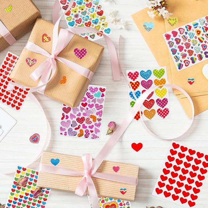 Heart Stickers, 6100 Pcs Small Self Adhesive Heart Sticker, 100 Sheets Gilter Love Sticker Bulk for Card Envelopes Gifts Craft Scrapbooking Wedding Mother's Day Valentines Day Party Decorations Favors