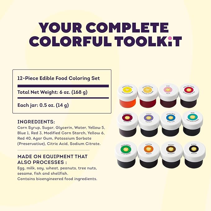 Wilton Edible Gel Food Coloring Set - For Baking & Decorating - Mixable Color Shades - Concentrated Formula for Vibrant Colors - 6 Ounces Each (12-Piece Set)