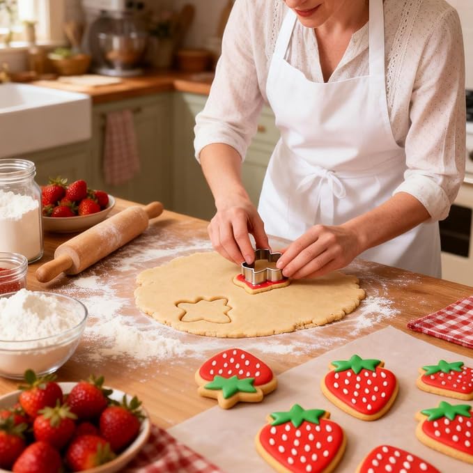 3 Piece Strawberry Cookie Cutter Set Stainless Steel Strawberry Shaped Cutters for Baking Cookies Fondant Dough Dishwasher Safe with Sizes 3.5 2.5 1.5 Inch