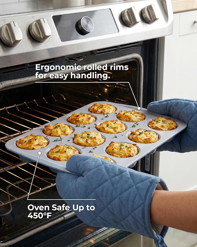 CARTMAN 2-Pack Ceramic Muffin Pan 12 Cup with 200 Cupcake Liners, Non-Stick & Non-Toxic Baking Tin for Healthy Muffins and Cupcakes, Perfect for Home Kitchens and Parties