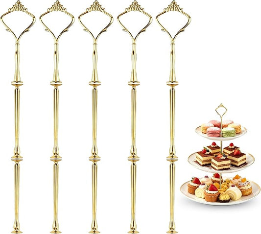 3 Tier Tiered Tray Hardware Kits Fruit Cake Plate Handle Fitting Hardware Rod Dessert Stand Holder Golden Crown 5 Set（Plate not Included）