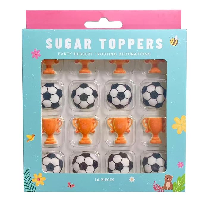 16 PCS Edible Soccer Trophy Icing Cake Decoration Candy Sprinkle Cupcake Topper Ice Cream Cookies Frosting Decoration