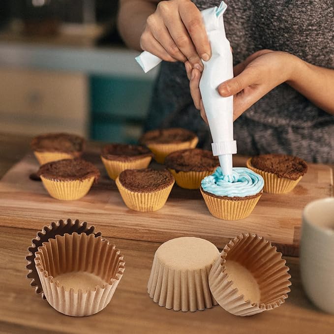 LotFancy 500Pcs Mini Cupcake Liners, Natural Muffin Liners Baking Cups, Greaseproof Paper Cupcake Wrappers, No Smell, Unbleached