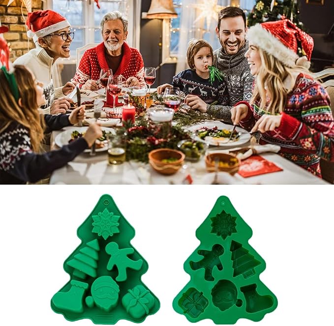 Silicone Cookies Biscuit Mold, Christmas Halloween Candy Mold, Reusable DIY Baking Mold Jelly Chocolate Mold, Ice Cube Tray Wax Melt Molds(Set of 2 Green Small Christmas Trees)
