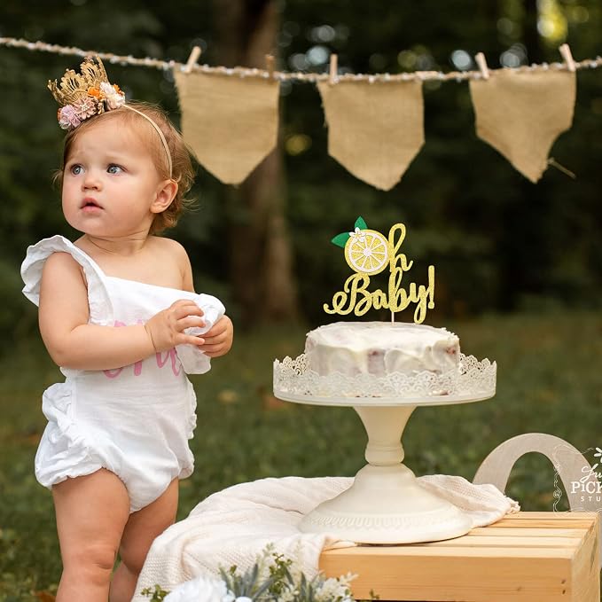 1 PCS Lemon Oh Baby Cake Topper Assembled Glitter Fruit Theme Oh Baby Lemonade Party Cake Pick for Lemon Theme Baby Shower Kids Boys Girls Birthday Party Cake Decorations Supplies Gold