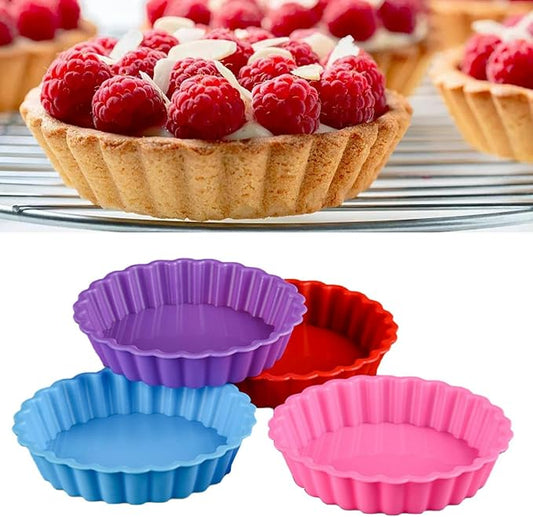 8 Pcs Silicone Quiche Pan,Round 4 Inch Tart M-old Mini Pie Pan Individual Small Fluted Cake Pans For Cooking Baking(Random color)