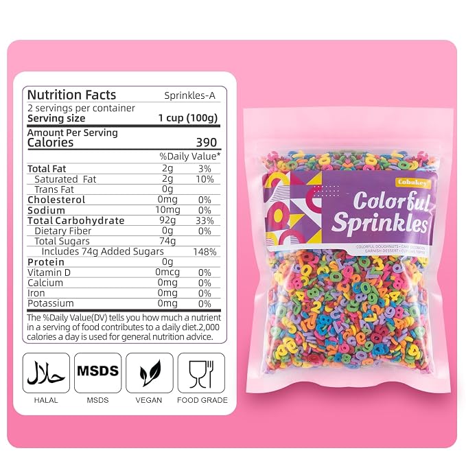 Numbers Sprinkles for Cake Decorating 7 Ounces Edible Rainbow Confetti Sprinkles for Cupcake, Cookies, Ice Cream Topper, Multicolor Cake Decorationss, Baking Desserts