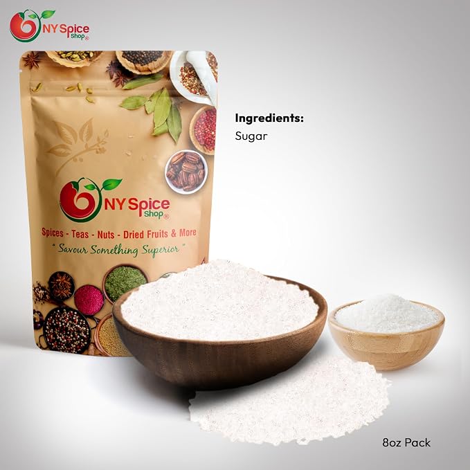NY Spice Shop White Sanding Sugar - 8 Ounce Sweet Colorful Edible Sprinkles For Candy Dish - Sugar Sprinkles For Cake Decorating Cookies Basket & Dishes