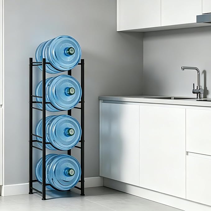 5 Gallon Water Bottle Holder 4 Tier Water Jug Holder Heavy Duty Water Cooler Storage Rack Detachable Water Dispenser Stand for Kitchen Office Garage Black