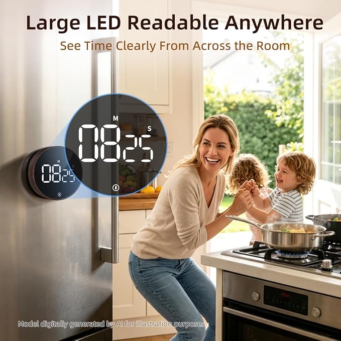 VOCOO Digital Kitchen Timer - Magnetic Countdown Countup Timer with Large LED Display Volume Adjustable, Easy for Cooking and for Seniors and Kids to Use