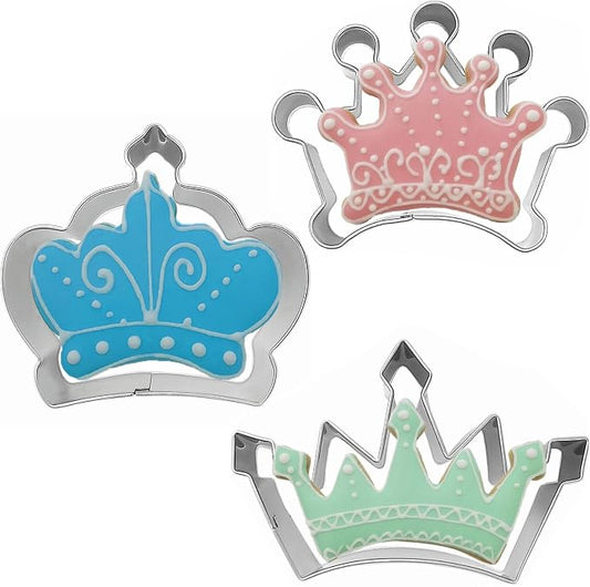 Crown Cookie Cutter Set of 3 pcs, Stainless Steel Princess Crown Shaped Royal Wedding Baking Molds for Holiday Fondant & DIY Crafts‌