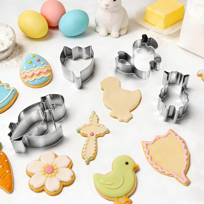Easter Cookie Cutter Set - 12Pcs Mini Cookie Cutters Variety Pack with Dough Scraper, Stainless Steel Cookie Mold for Biscuits, Fondant, Sandwiches and Pancakes, Style B