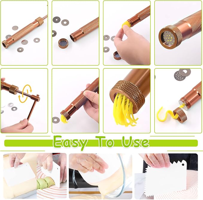 Keadic 37Pcs Rose Gold Clay Fondant Extruder Cake Decorating Supplies Sugar Modeling Tool Set, Clay Extruder Gun with 20 Tips Sugar Extruder Disks & Ball Stylus Dotting Tool