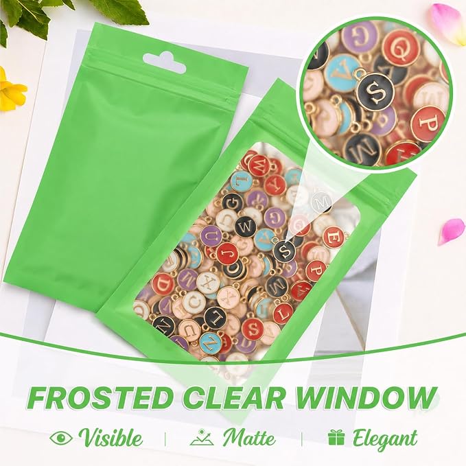 ANZNKU 100 Pack Lime Green Resealable Mylar Bags with Frosted Clear Window 4.72x7.87", Smell Proof Sealable Packaging Bags for Small Business, Foil Pouch Zip Goodie Bag for Candy Treat Jewelry
