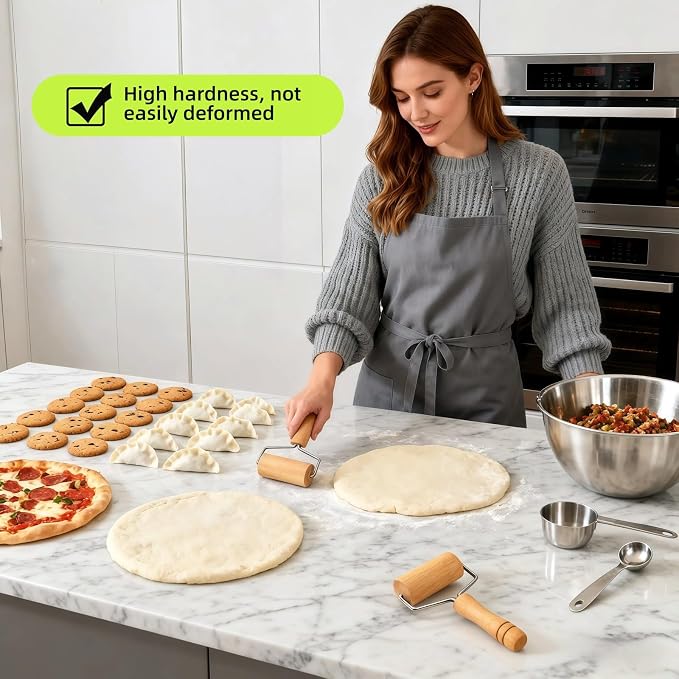 Pizza Rolling Pin, Small Rolling Pin, Non-Stick Wooden Dough Roller for Pizza Cookie Dumpling Ideal Baking Tools