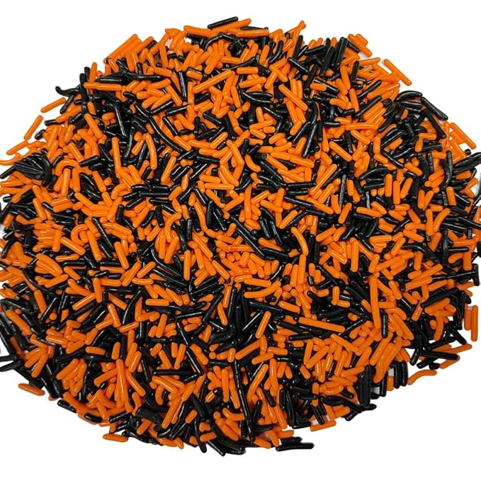 Homankit Black and Orange Jimmies Sprinkles Edible Sprinkle Candy Soft Jimmies Toppings for Ice Cream, Cupcake, Cake, Cookie, Dessert Decorating 2.75 Ounces