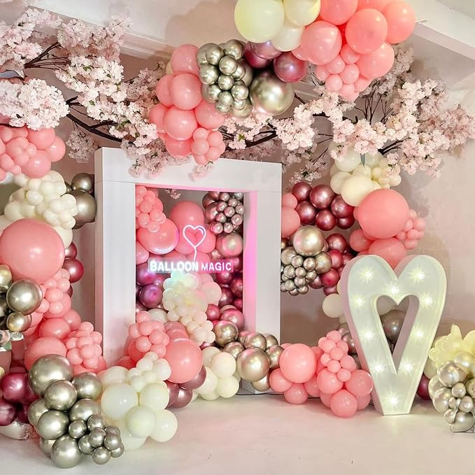 Jobkoo Dusty Pink Balloons 12 Inch, 100 Pack Vintage Pink Balloon Boho Dusty Rose Latex Balloons Matte Mauve Retro Blush Pink Helium Balloons for Birthday Wedding Baby Bridal Shower Party Decorations