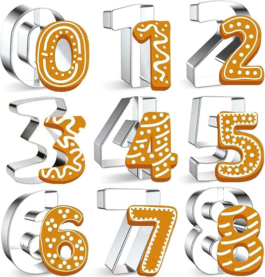 9PCS Number Cookie Cutters Set,Stainless Steel Birthday Numbers 0-8(6 Reverses to 9),3Inches Cookie Fondant Dough Numbers Kitchen Baking,for Birthday wedding family gathering Halloween Christmas Party