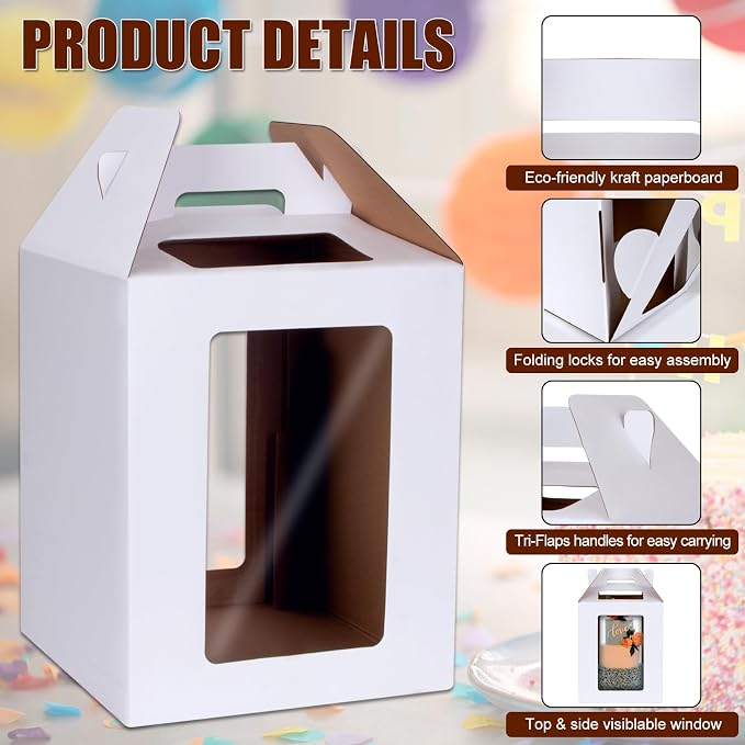KintKita Tall Cake Boxes 12x12x14 IN,6 Pack Tier Cake Carrier with Cake Boards,Disposable Tiered Cake Carrier with 4 windows for Wedding,Birthday,Party,Bakery Supplies