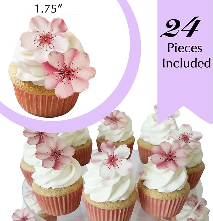 NEW Sugar Robot - Edible Wafer Cherry Blossoms for cake decorating - Small Size - Edible flowers cake decorations - Premium Crafted - Made in the USA Cake -Set of 24 (Wafer Flowers)
